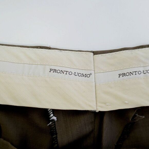 Pronto Uomo Wool Brown 47/27 Dress Pants High Rise Pleated Cuffed Lined Partiall - Picture 6 of 7